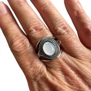 4/$20!! Silver and Moonstone Center Embossed Ring